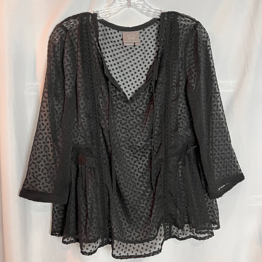 Women's Sheer Black Anthro Vanessa Virginia Long Slv Blouse Size 4